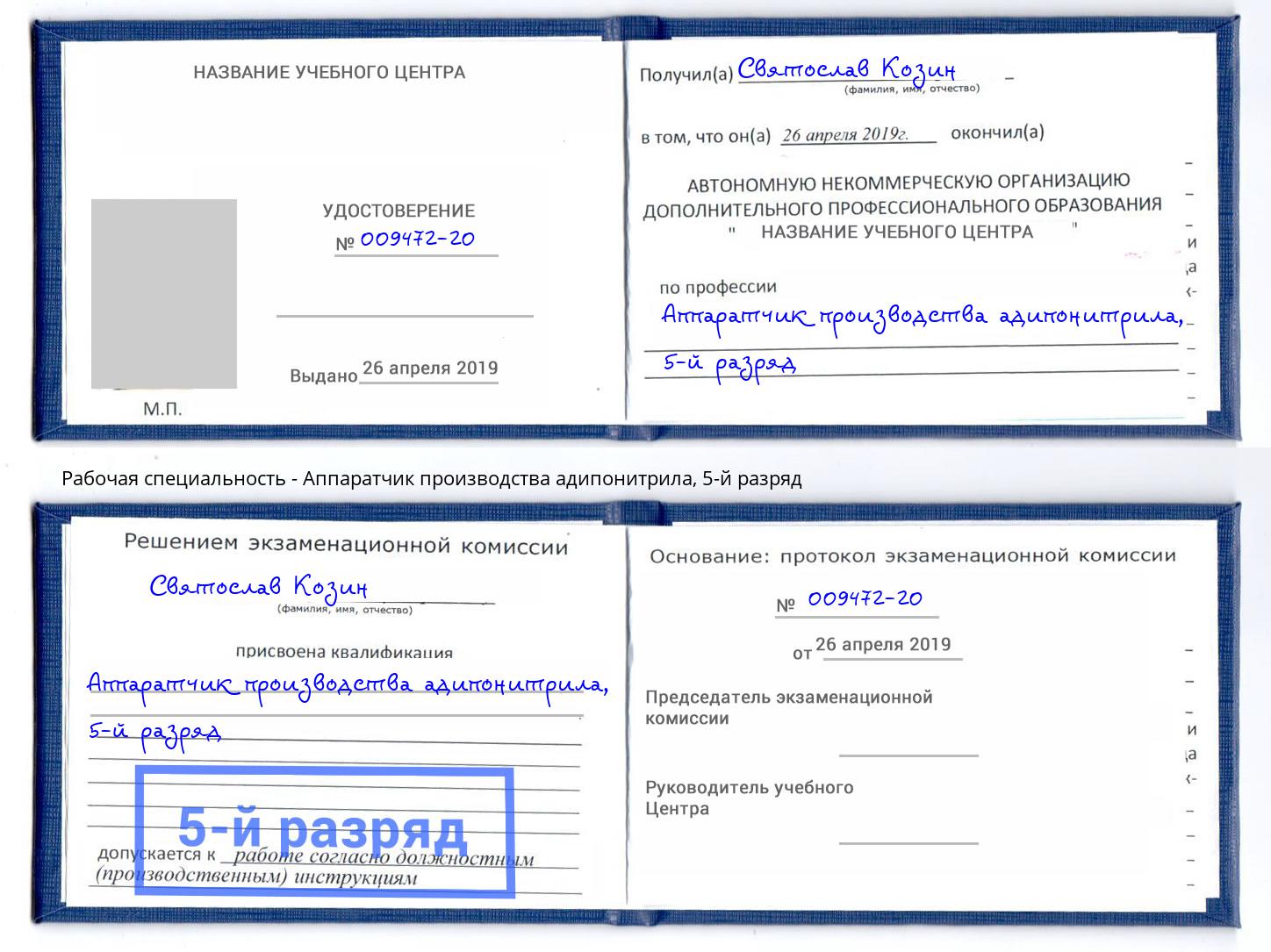 корочка 5-й разряд Аппаратчик производства адипонитрила Иваново
