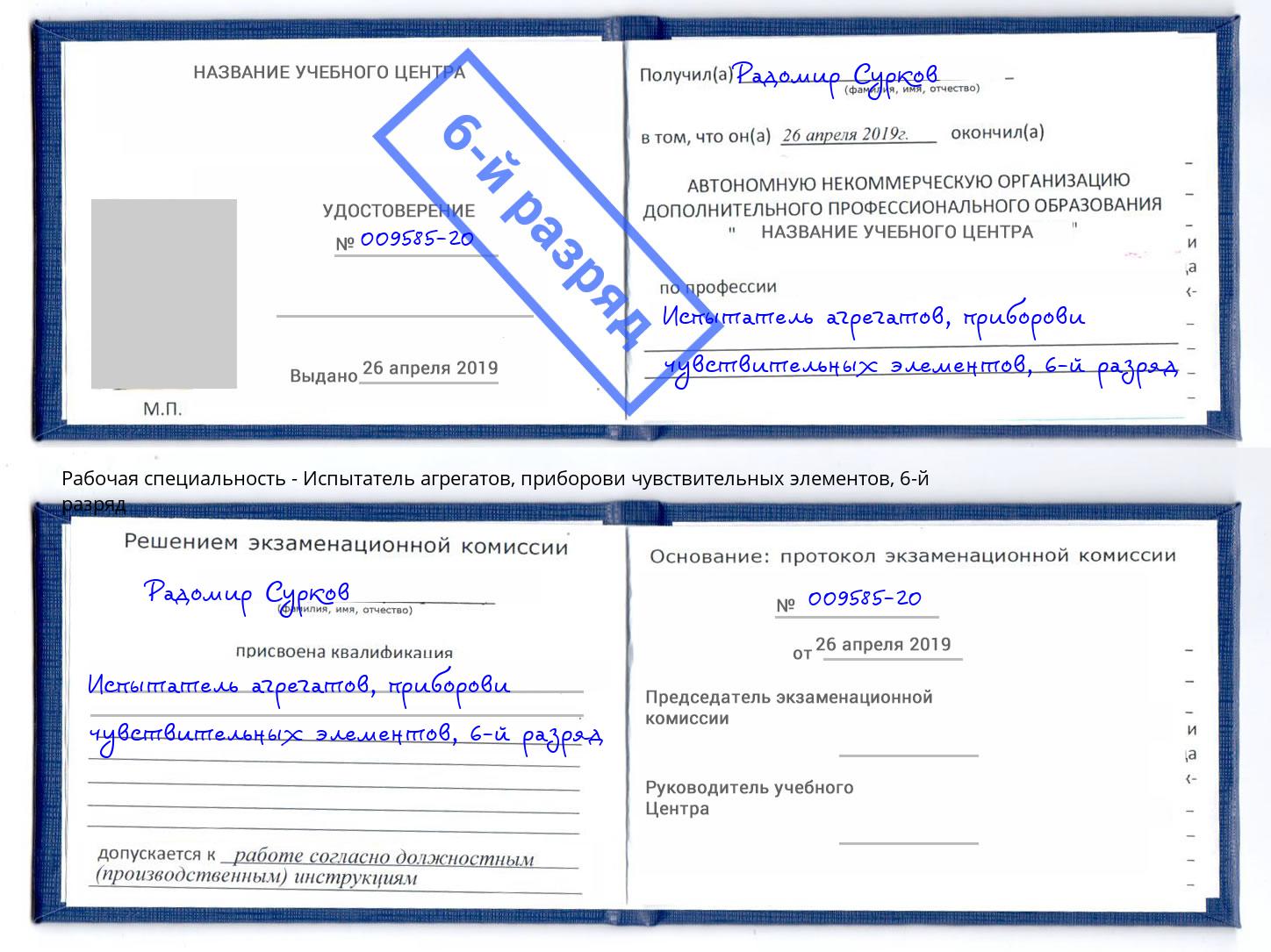 корочка 6-й разряд Испытатель агрегатов, приборови чувствительных элементов Иваново
