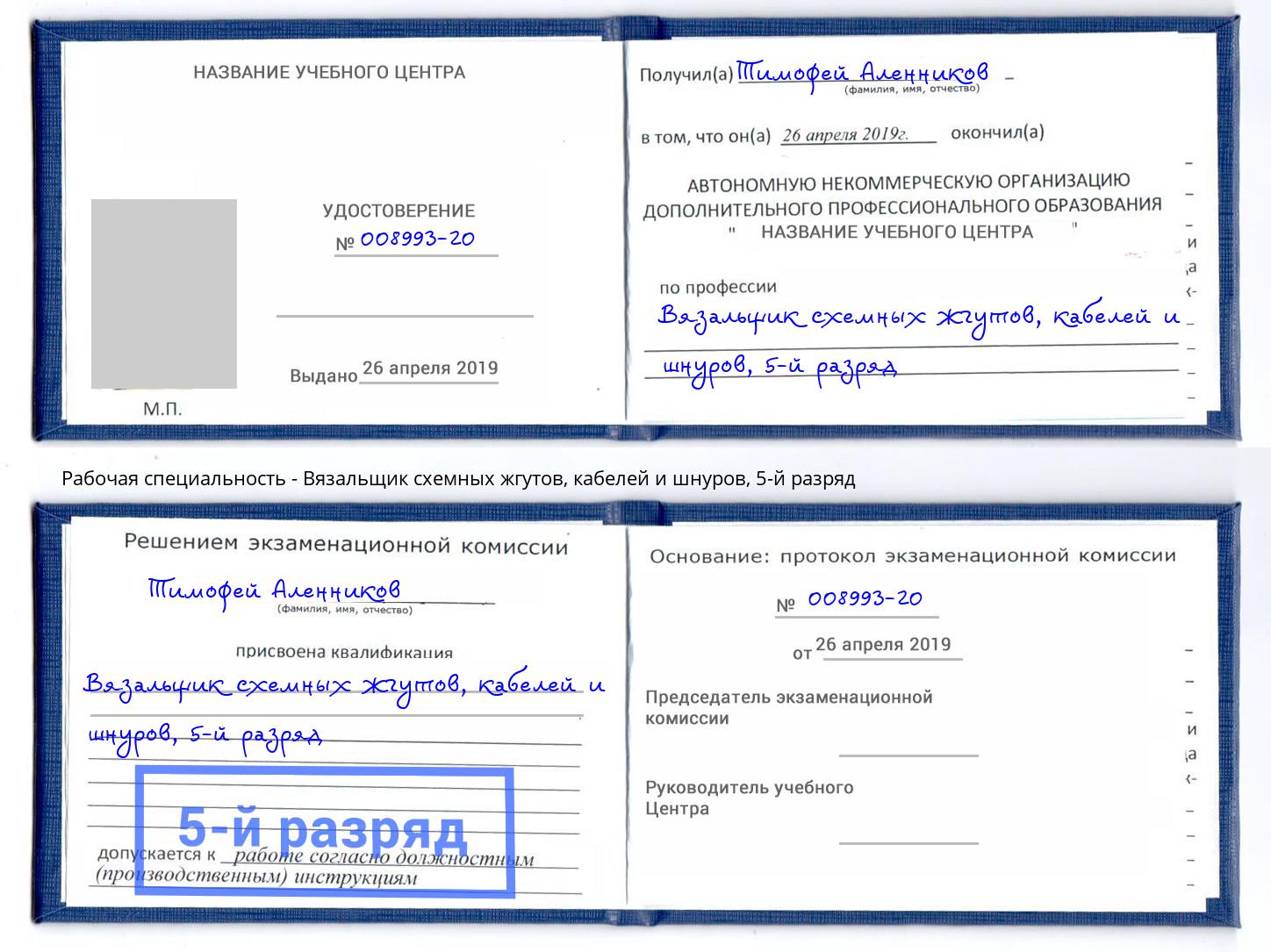 корочка 5-й разряд Вязальщик схемных жгутов, кабелей и шнуров Иваново