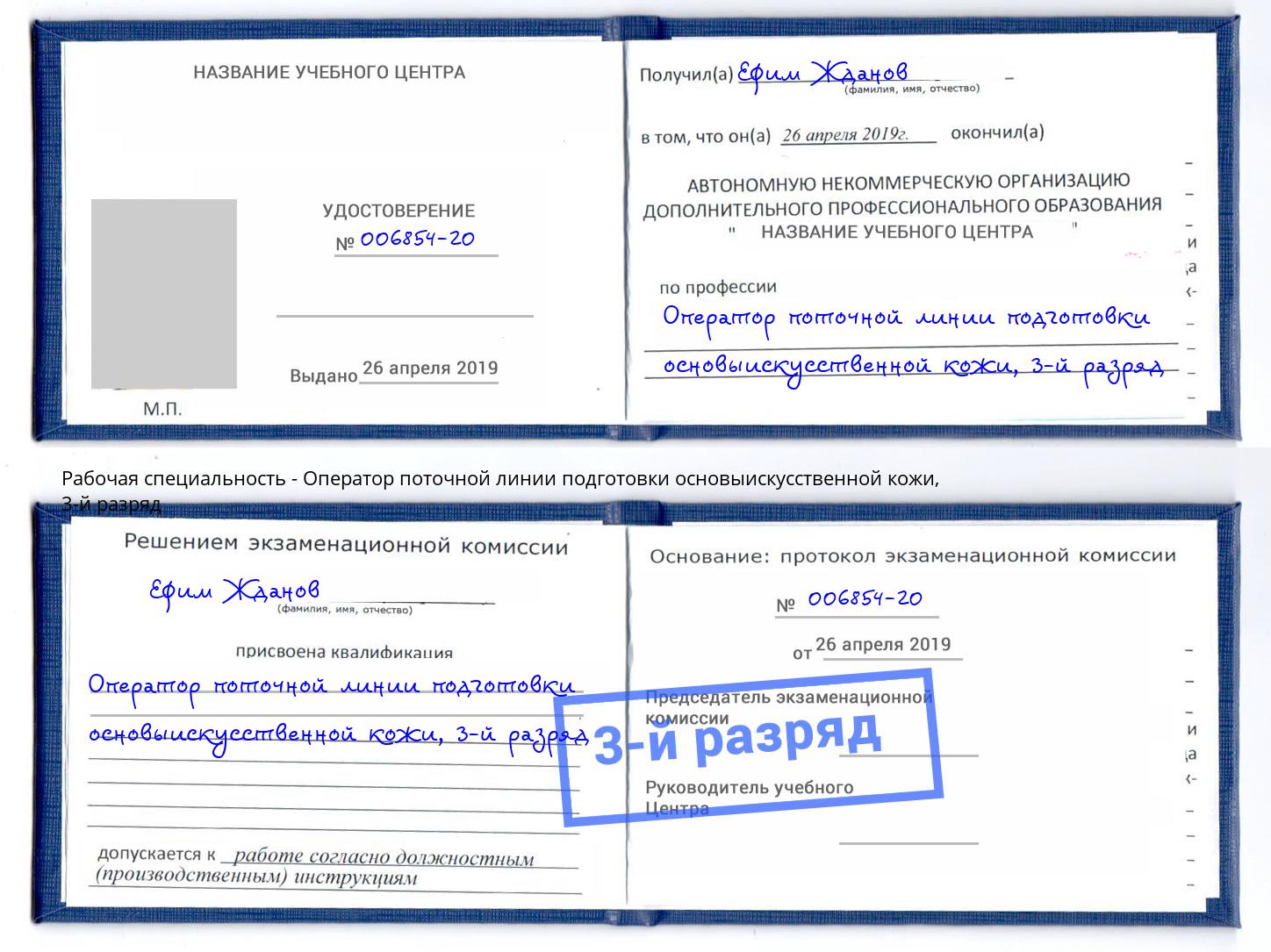 корочка 3-й разряд Оператор поточной линии подготовки основыискусственной кожи Иваново