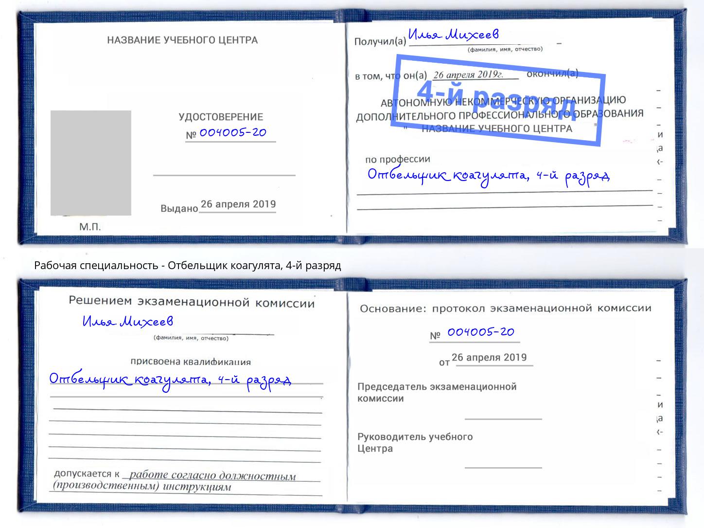 корочка 4-й разряд Отбельщик коагулята Иваново