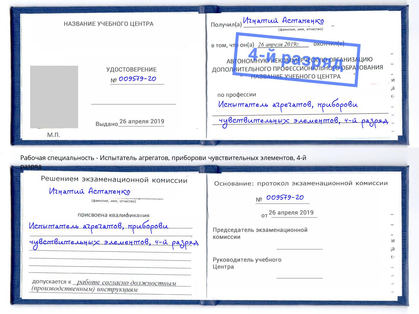 корочка 4-й разряд Испытатель агрегатов, приборови чувствительных элементов Иваново