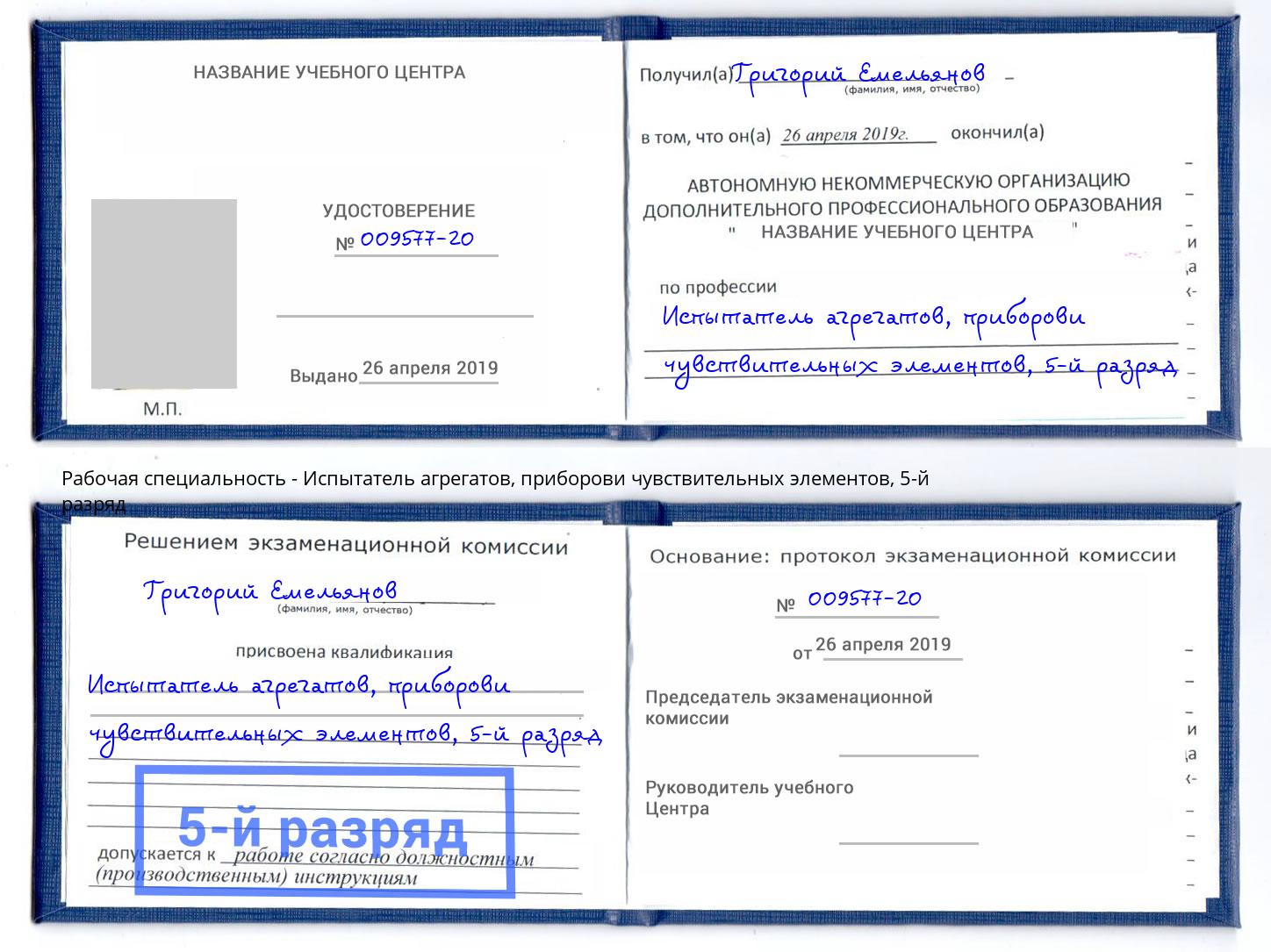 корочка 5-й разряд Испытатель агрегатов, приборови чувствительных элементов Иваново