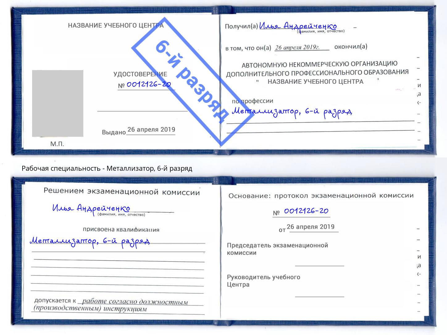 корочка 6-й разряд Металлизатор Иваново