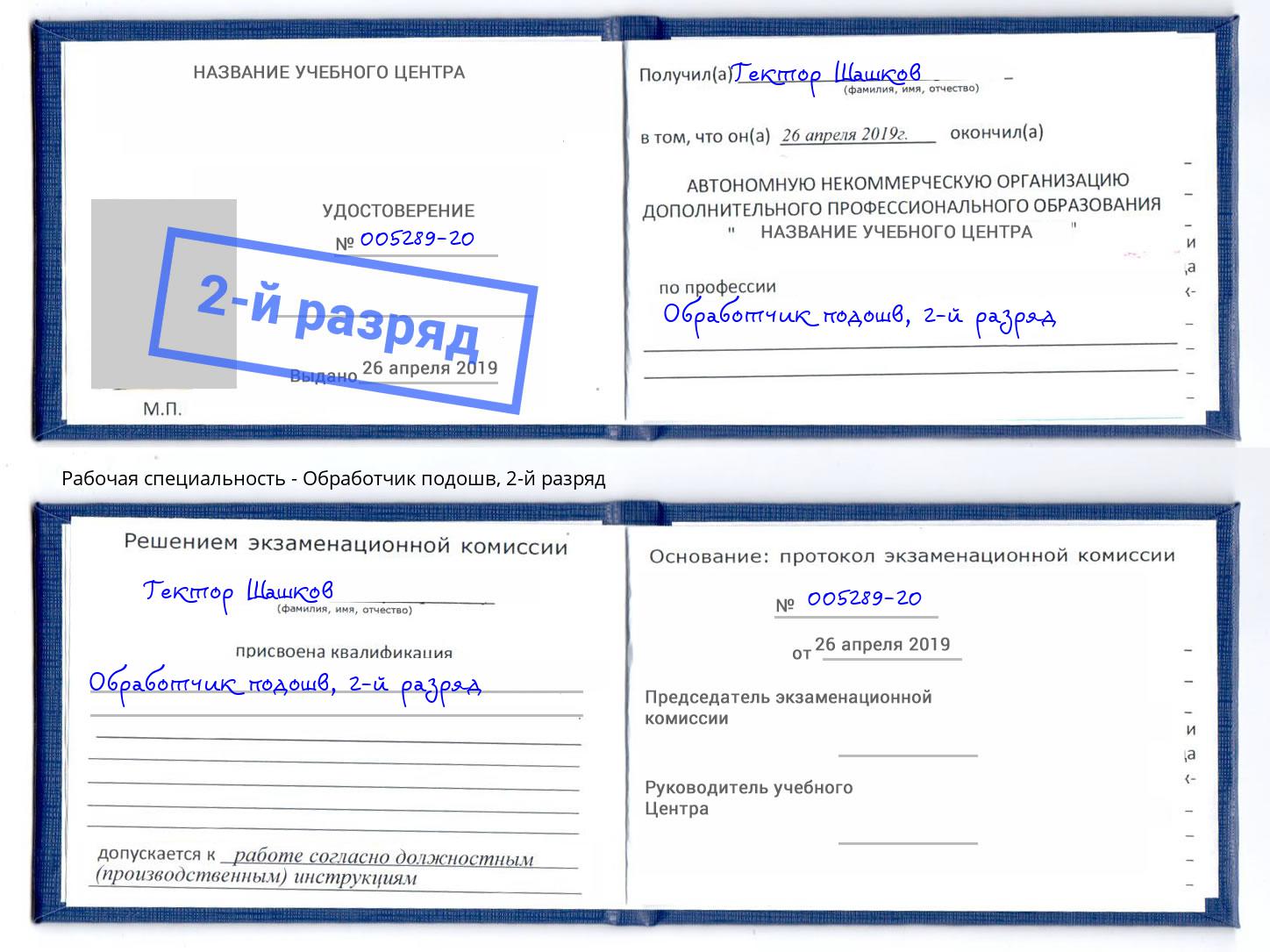 корочка 2-й разряд Обработчик подошв Иваново
