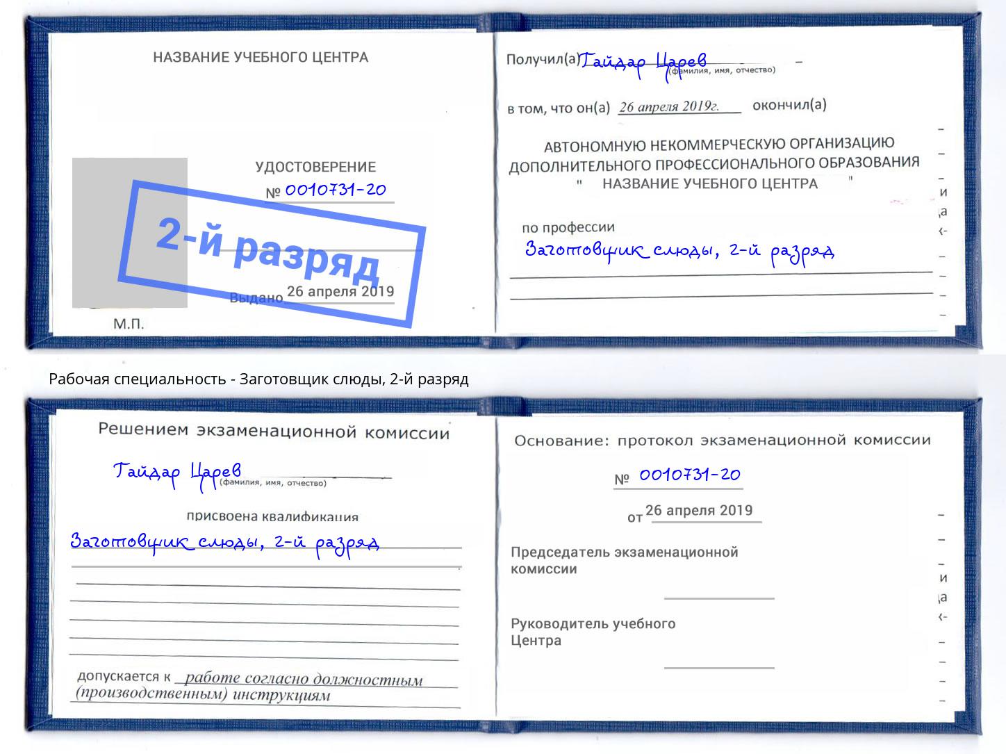 корочка 2-й разряд Заготовщик слюды Иваново
