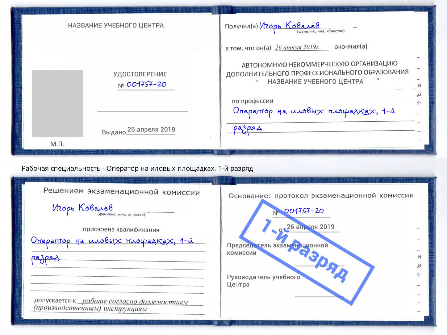 корочка 1-й разряд Оператор на иловых площадках Иваново