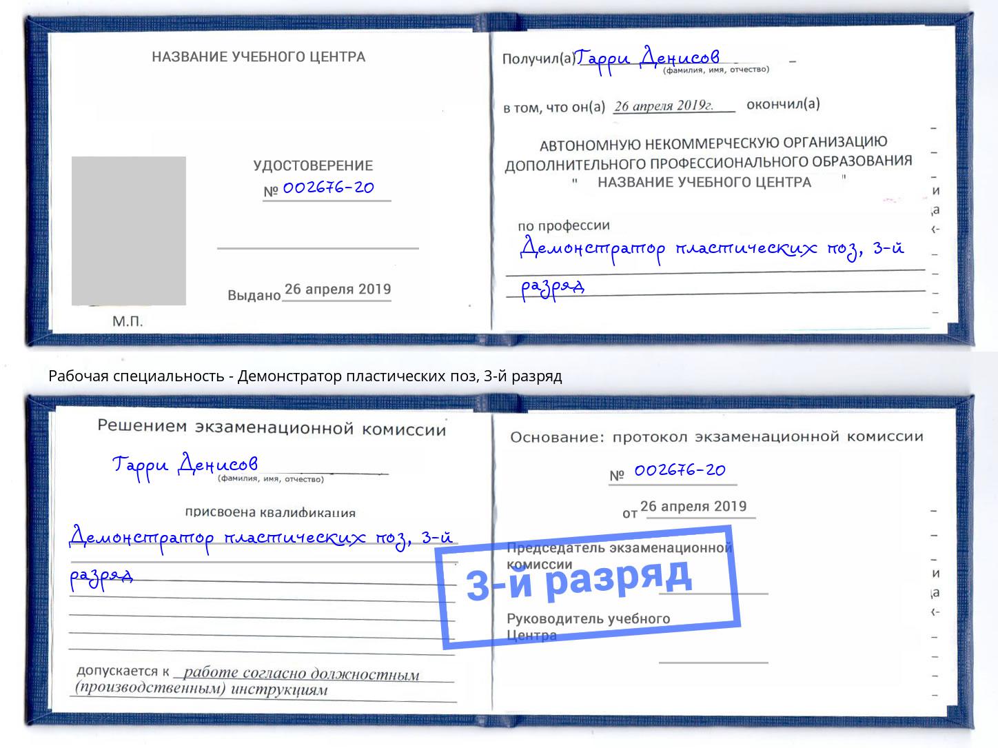 корочка 3-й разряд Демонстратор пластических поз Иваново