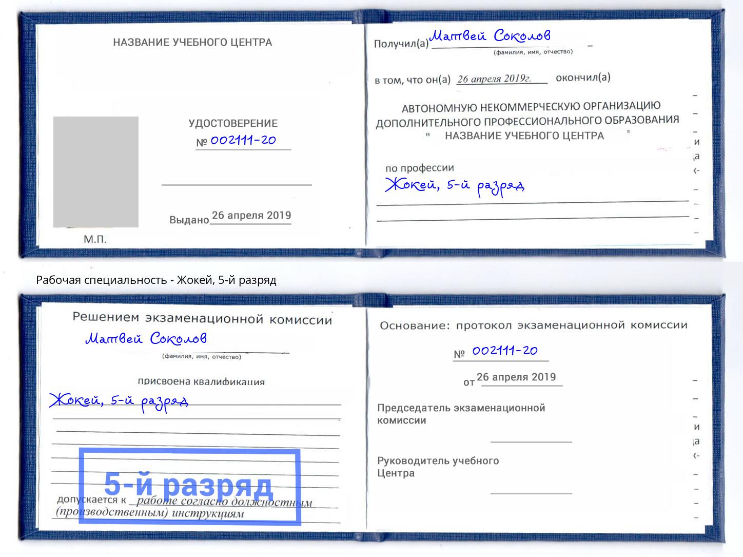 корочка 5-й разряд Жокей Иваново