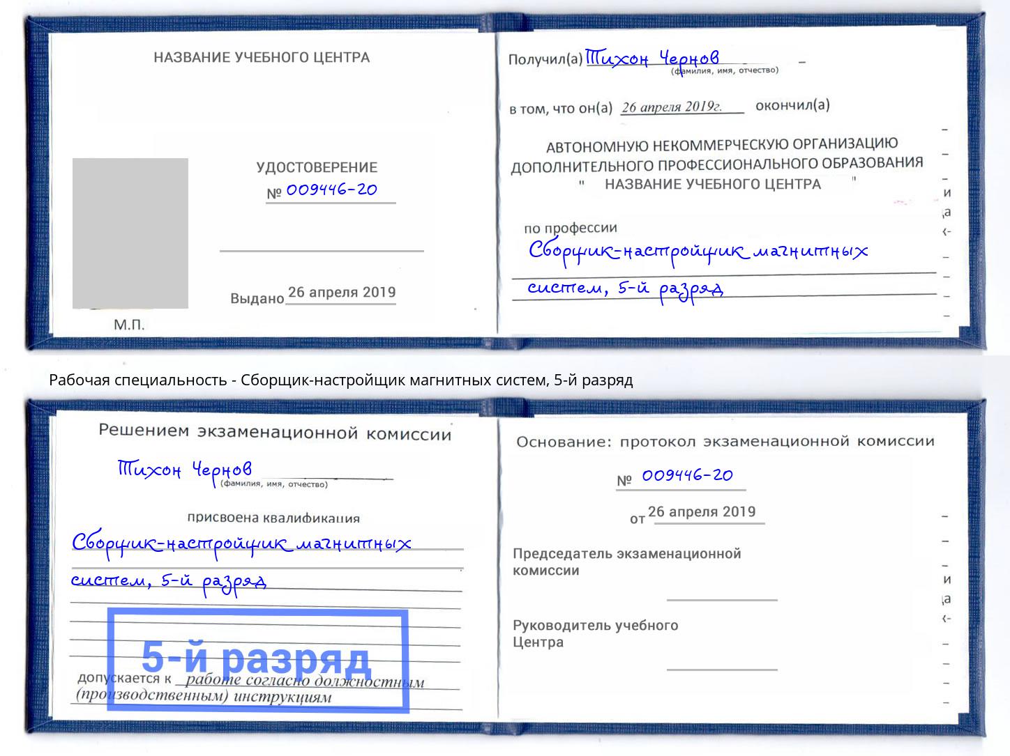 корочка 5-й разряд Сборщик-настройщик магнитных систем Иваново