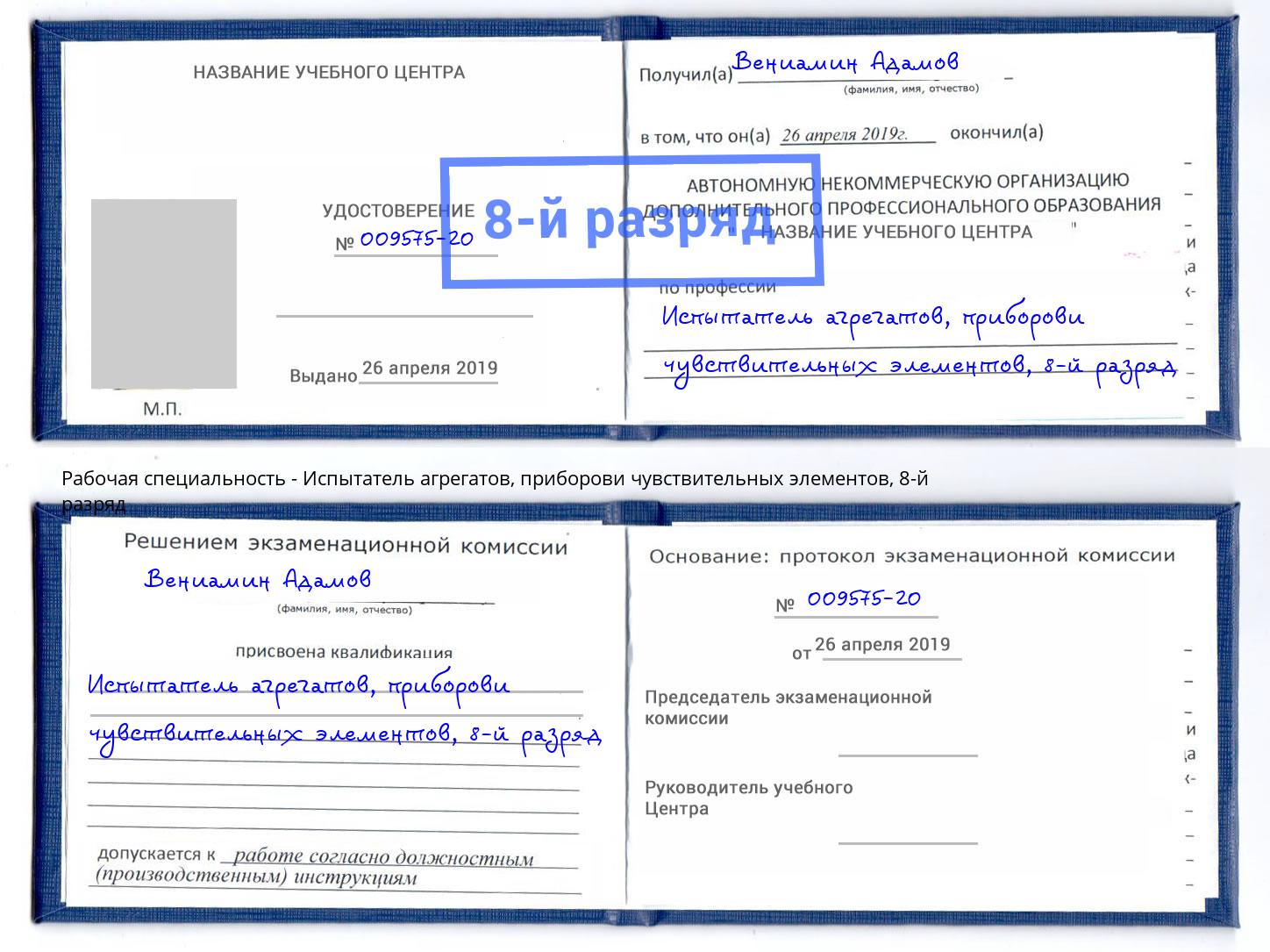 корочка 8-й разряд Испытатель агрегатов, приборови чувствительных элементов Иваново