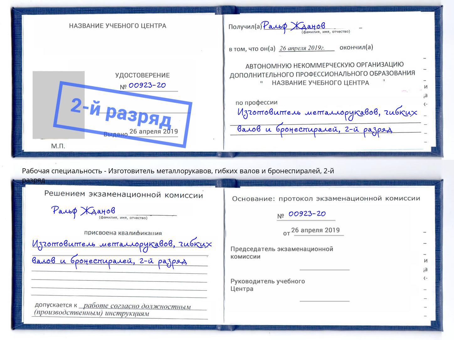 корочка 2-й разряд Изготовитель металлорукавов, гибких валов и бронеспиралей Иваново